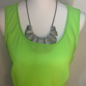 Sheer lime green tank blouse Medium EUC